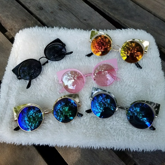 BLUE GOLD Cat Eye Retro Metallic Sunglasses Shades - Picture 8 of 8